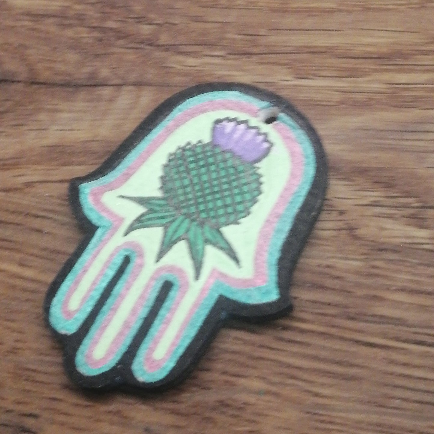 Thistle Hamsa Wooden Pendant
