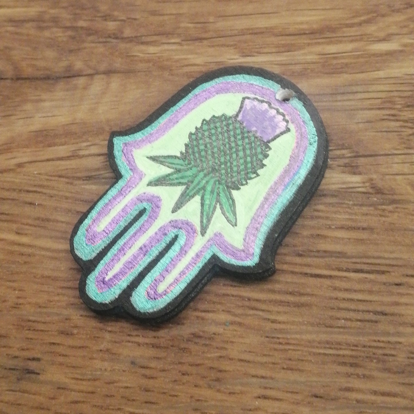 Thistle Hamsa Wooden Pendant