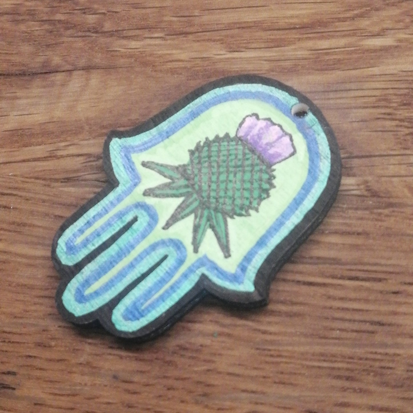 Thistle Hamsa Wooden Pendant