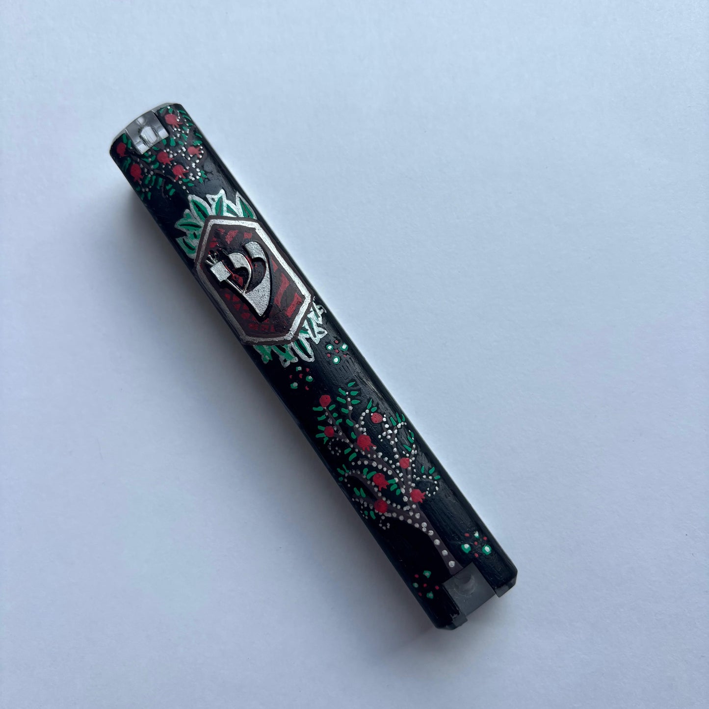 Silver & Black Pomegranate Mezuzah Case