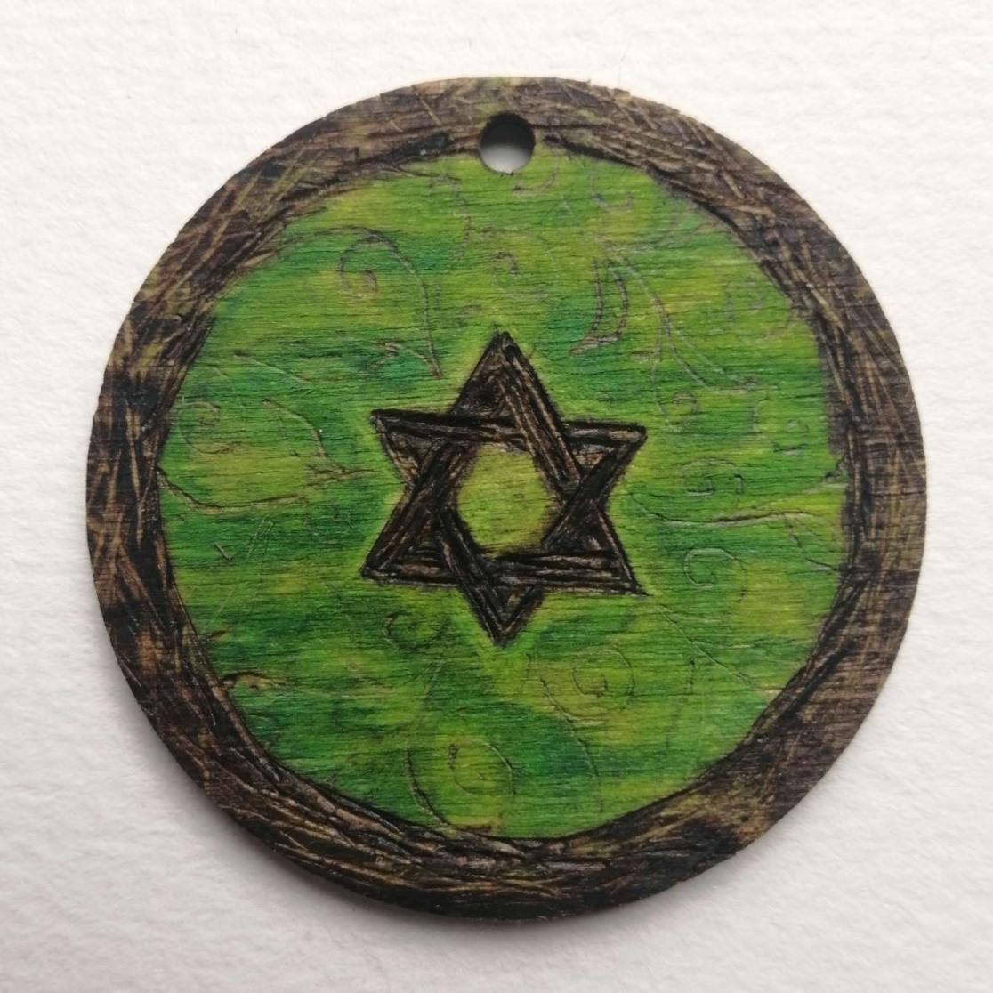 Green Wooden Magen David Pendant