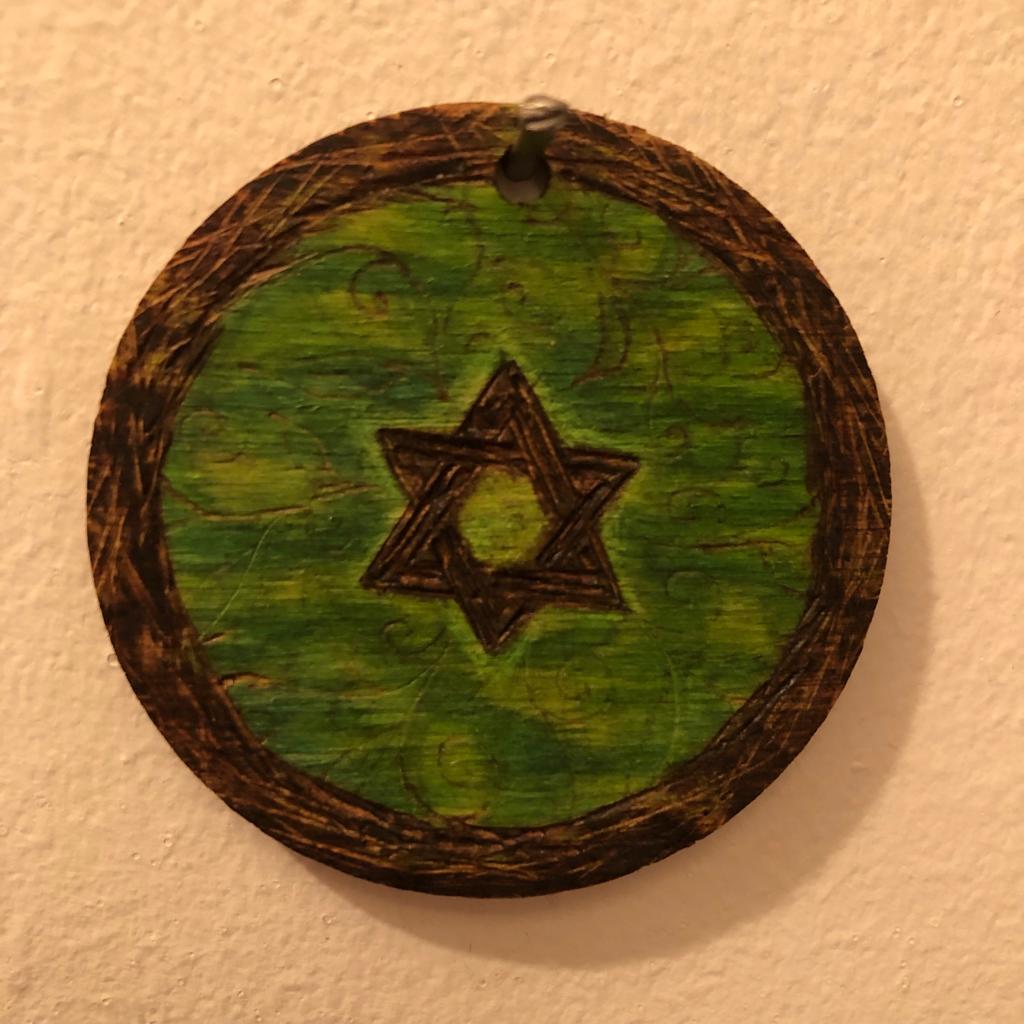 Green Wooden Magen David Pendant