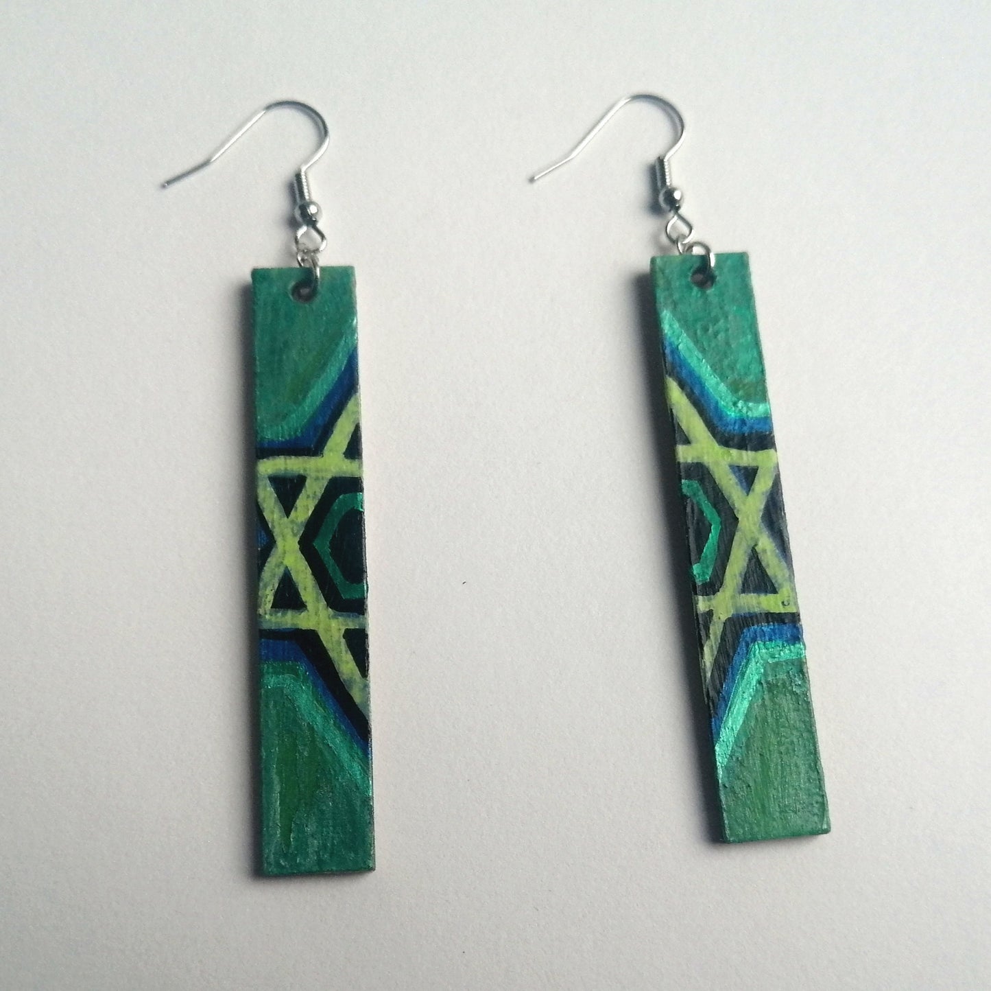 Green Split Magen David Earrings