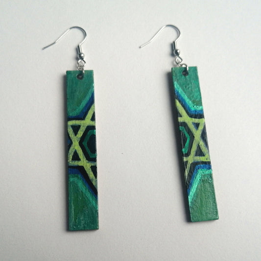 Green Split Magen David Earrings
