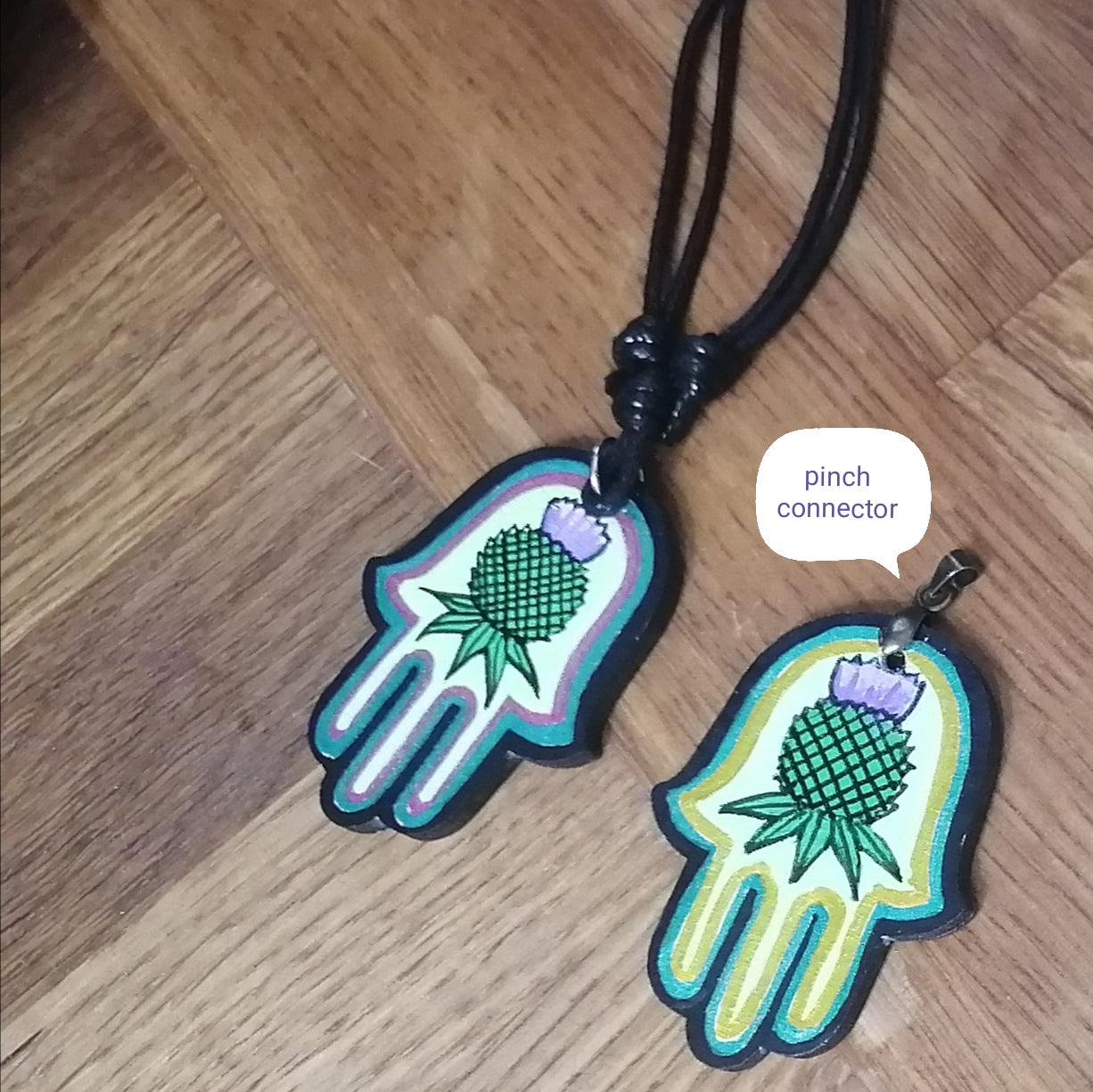Thistle Hamsa Wooden Pendant