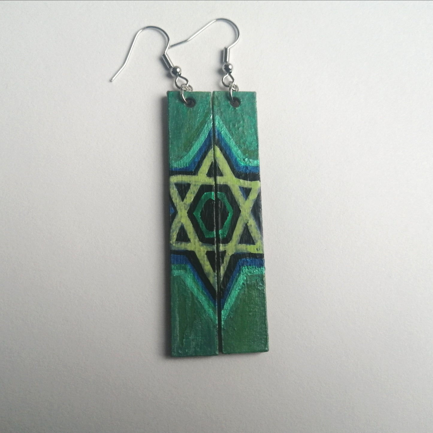 Green Split Magen David Earrings